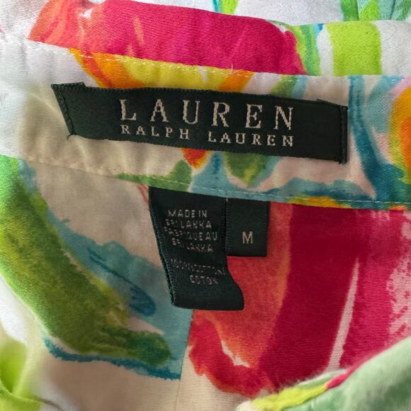 Lauren Ralph Lauren Floral Button Down Shirt — Tropical Cruise Resort Cotton M - Picture 7 of 8